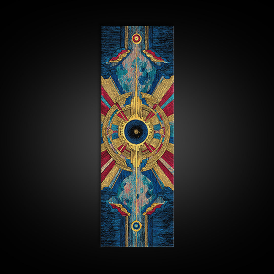 Blue Gold Tribal Eye Mandala Wall Art, Afrocentric Abstract African Print, Bold Boho Cultural Home Decor Canvas Statement Living Room Decor