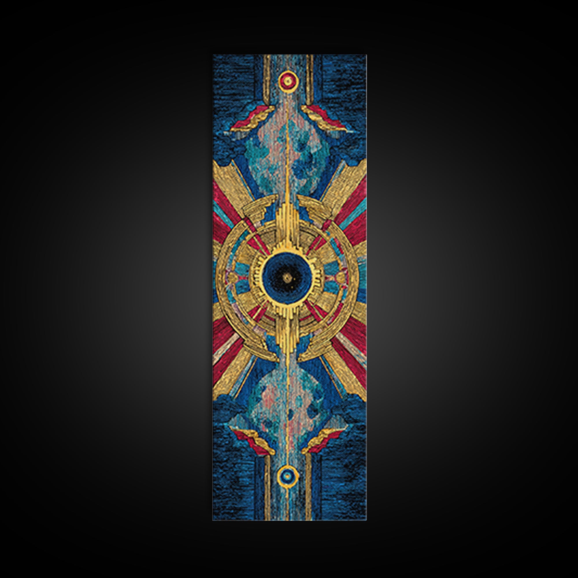 Blue Gold Tribal Eye Mandala Wall Art, Afrocentric Abstract African Print, Bold Boho Cultural Home Decor Canvas Statement Living Room Decor