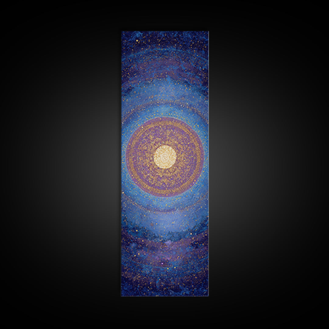 Blue Gold Cosmic Spiral Mandala Canvas Print, Abstract African Inspired Wall Decor, Spiritual Galaxy Art For Meditation Room