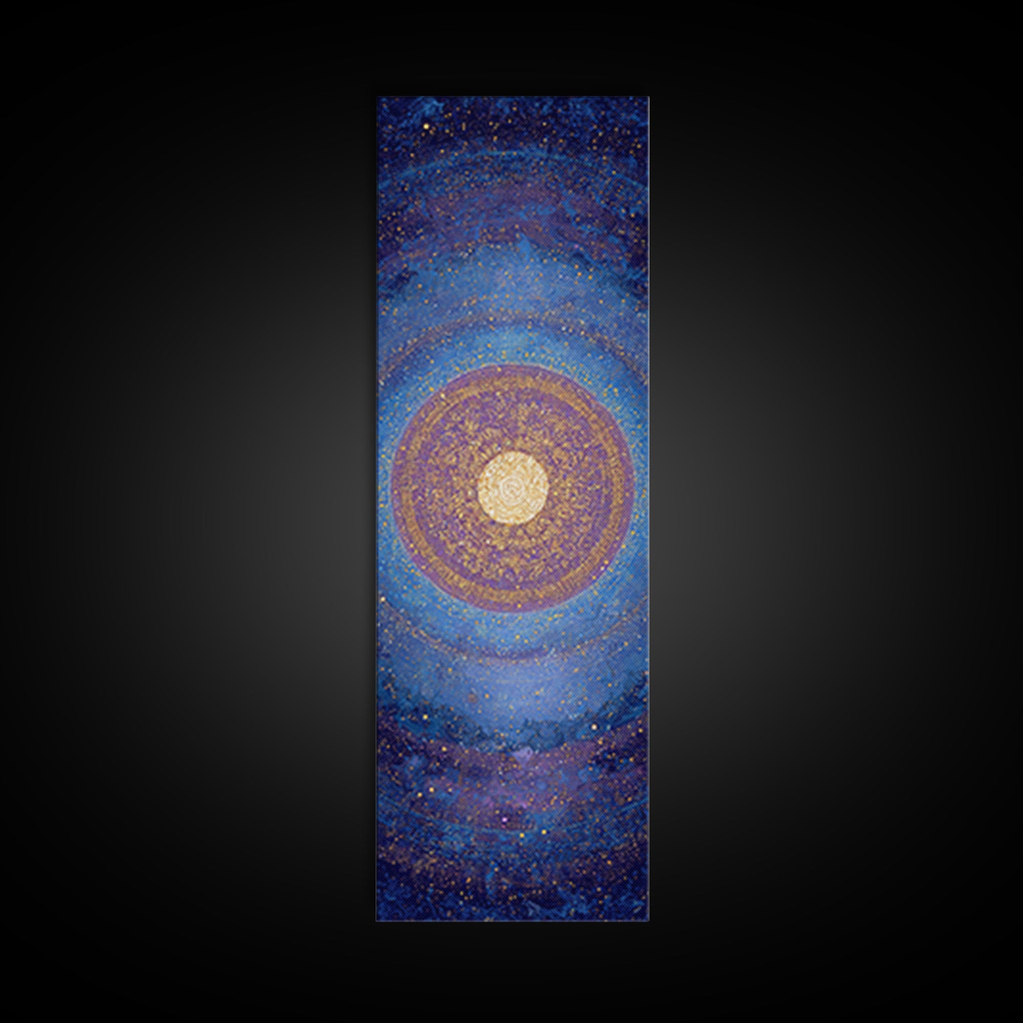 Blue Gold Cosmic Spiral Mandala Canvas Print, Abstract African Inspired Wall Decor, Spiritual Galaxy Art For Meditation Room