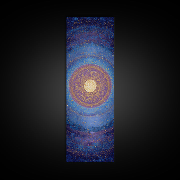 Blue Gold Cosmic Spiral Mandala Canvas Print, Abstract African Inspired Wall Decor, Spiritual Galaxy Art For Meditation Room