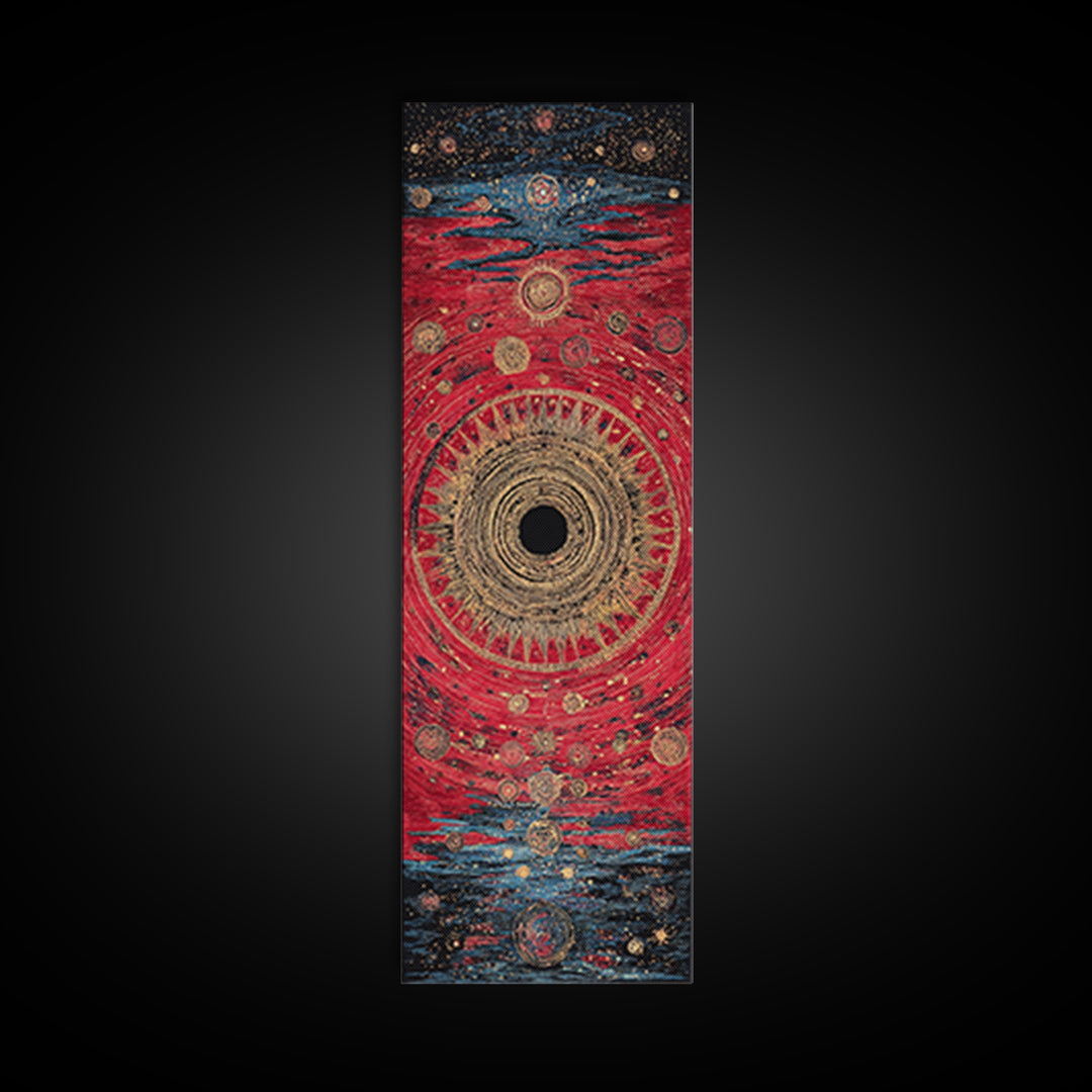 Red Gold Celestial Vortex Mandala Canvas Print, Abstract African Inspired Wall Art, Mystical Boho Decor For Spiritual Room