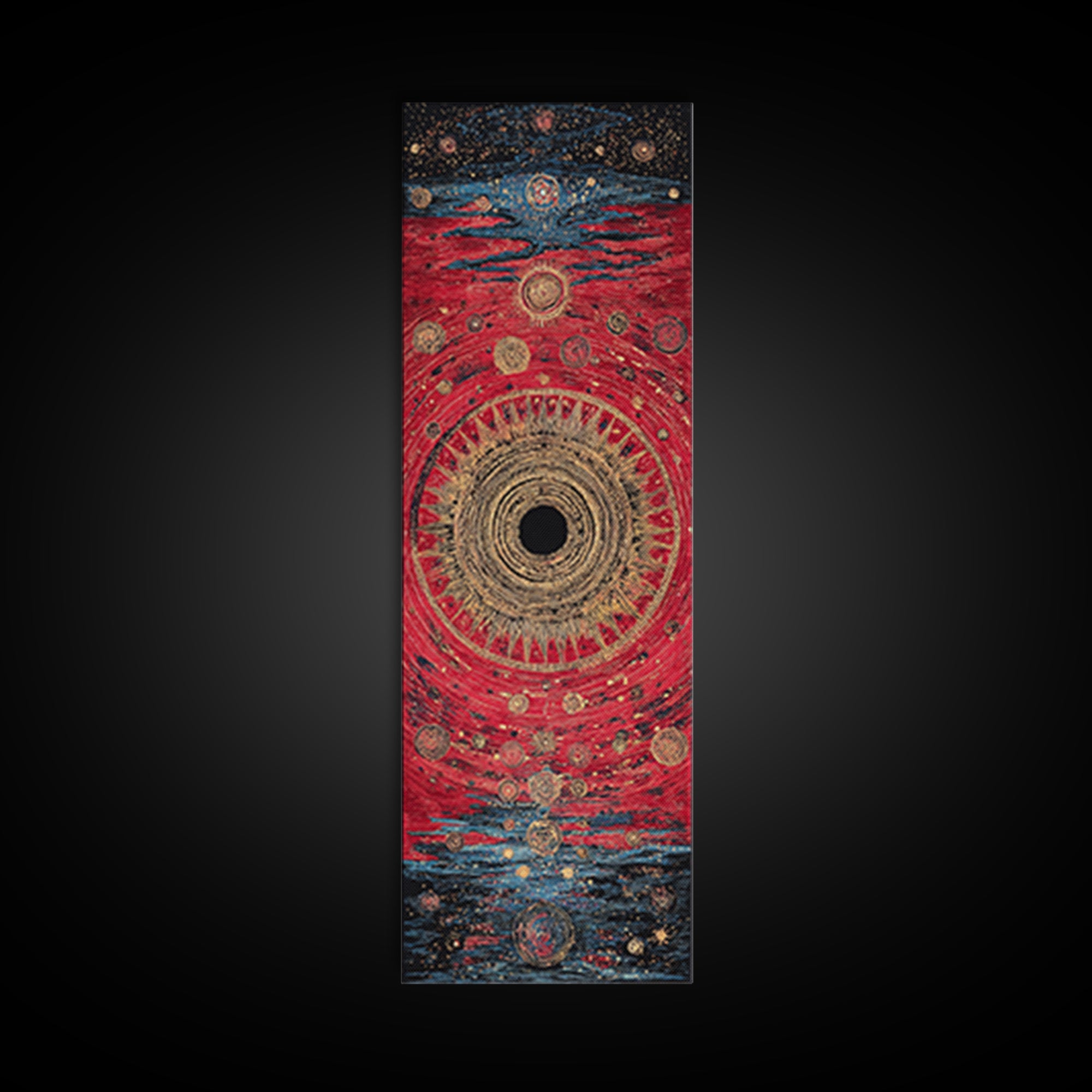 Red Gold Celestial Vortex Mandala Canvas Print, Abstract African Inspired Wall Art, Mystical Boho Decor For Spiritual Room