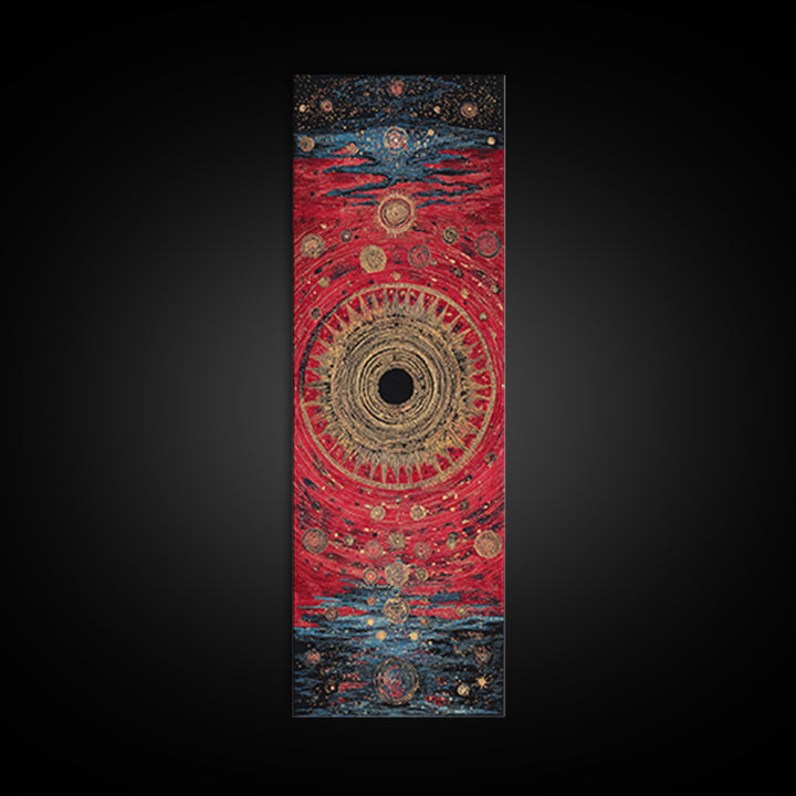 Red Gold Celestial Vortex Mandala Canvas Print, Abstract African Inspired Wall Art, Mystical Boho Decor For Spiritual Room
