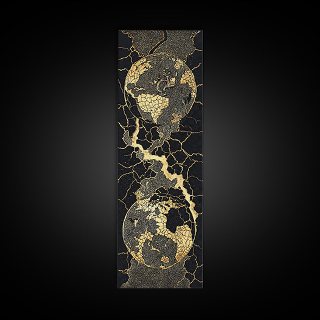 Black Gold Cracked Earth Globes Canvas Print, African Map Wall Art, Modern Afrofuturism Decor For Office Or Living Room Gift
