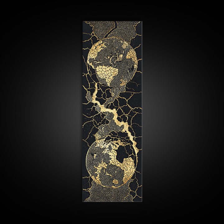 Black Gold Cracked Earth Globes Canvas Print, African Map Wall Art, Modern Afrofuturism Decor For Office Or Living Room Gift