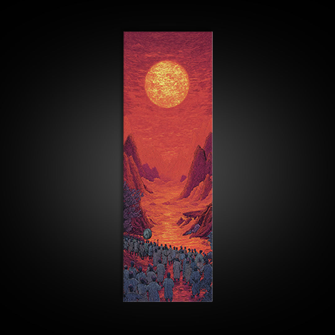 Red Orange Sun Valley Procession Wall Art, African Inspired Landscape Canvas Print, Warm Spiritual Decor For Living Room