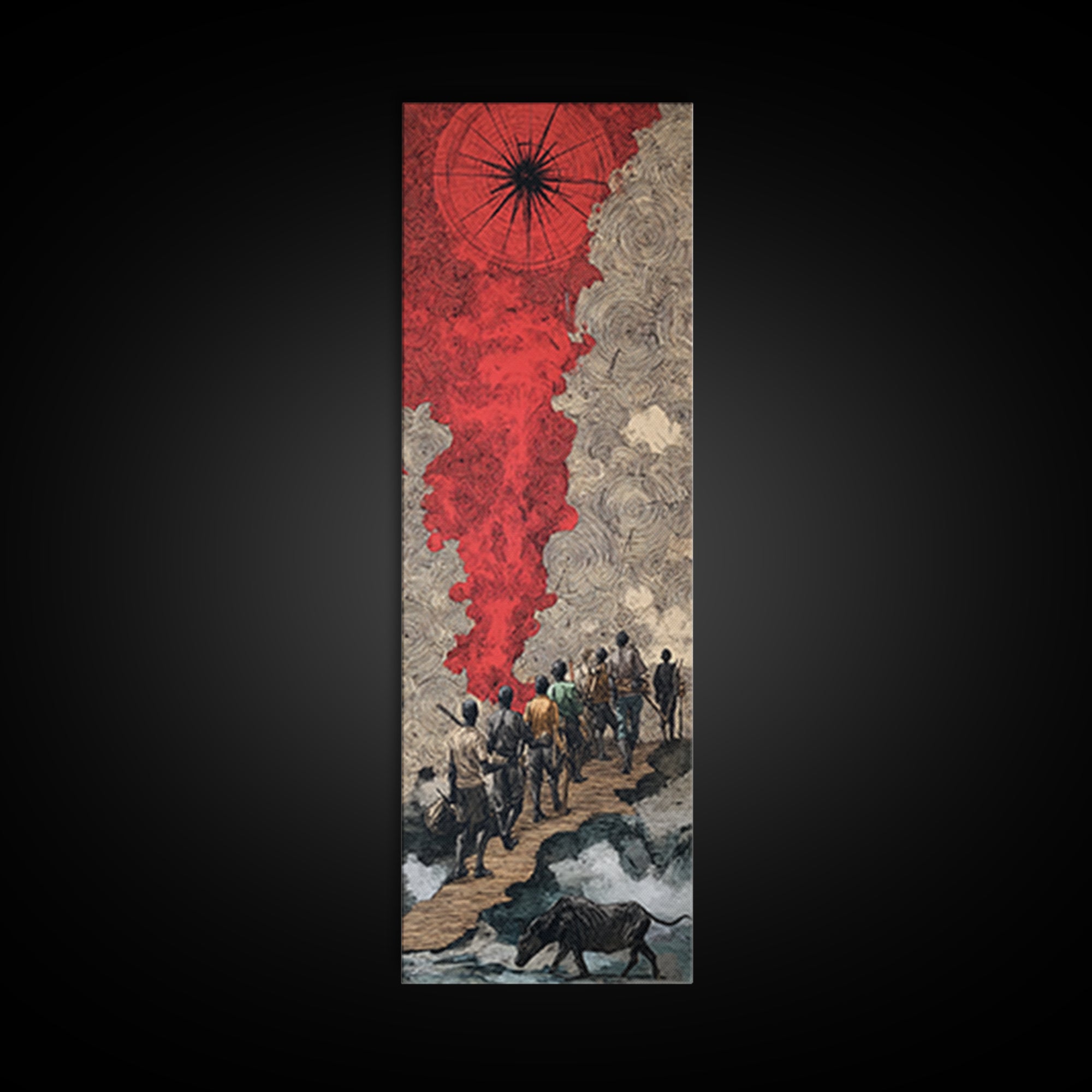 Red Smoke Forest Journey Canvas Print, African Inspired Abstract Wall Art, Travelers Path Decor For Mystical Living Room