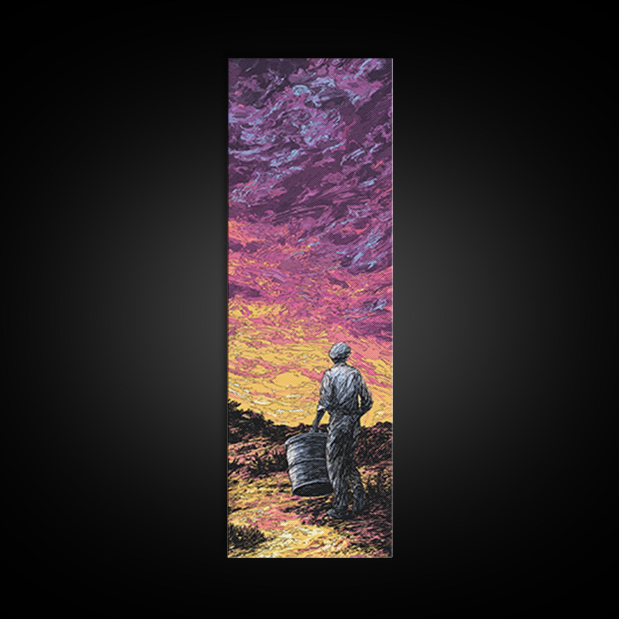 Lone Basket Carrier Under Purple Sunset, Canvas Print, African Landscape, Afrocentric Wall Art, Rural Home Decor Gift For Her