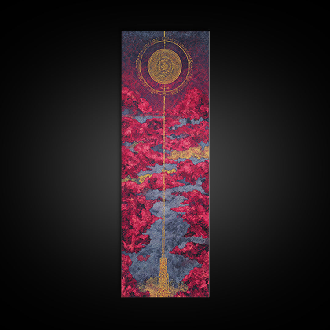Celestial Red Cloud Canvas Print, Abstract African Art Inspired Sun, Modern Spiritual Wall Decor, Dreamy Statement Home Decor