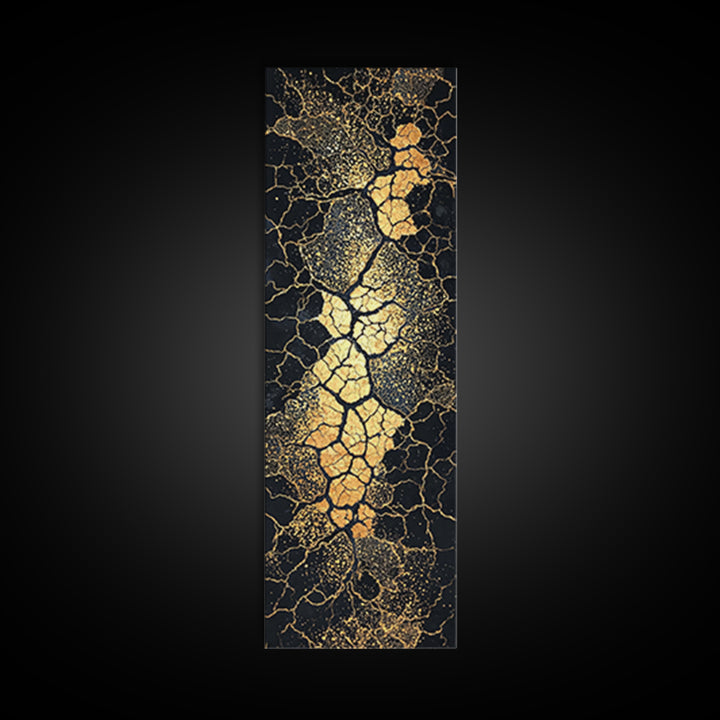 Black And Gold Cracked Earth Abstract Canvas Print, African Wall Art, Luxury Tribal Decor, Earth Tone Statement Home Decor