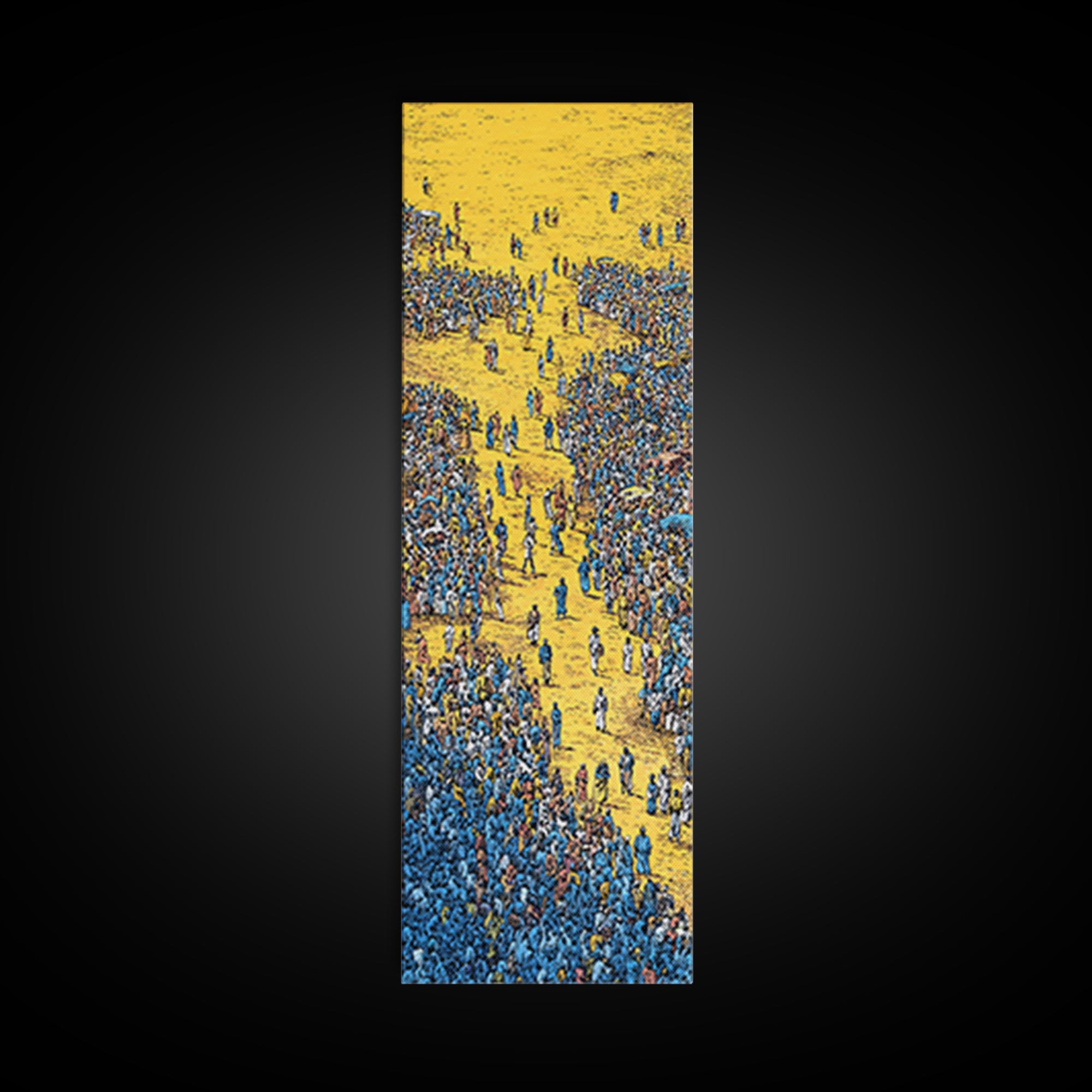Golden Path Through Blue Crowd Canvas Print, African Celebration Art, Cultural Wall Decor, Bold Tribal Abstract Home Decor