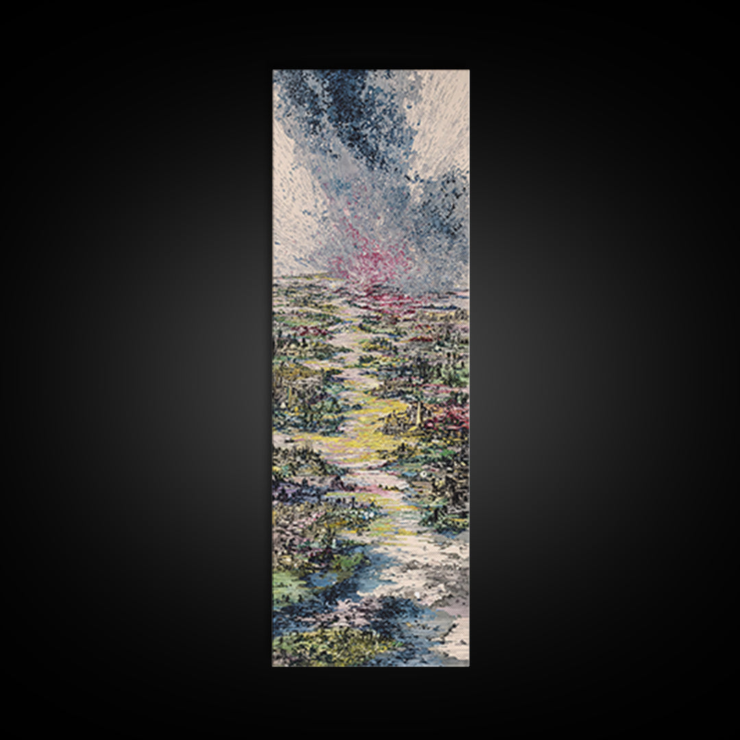 Stormy River City Landscape Wall Art, African Inspired Painting, Dreamy Nature Scene Art, Modern Living Room Canvas Decor