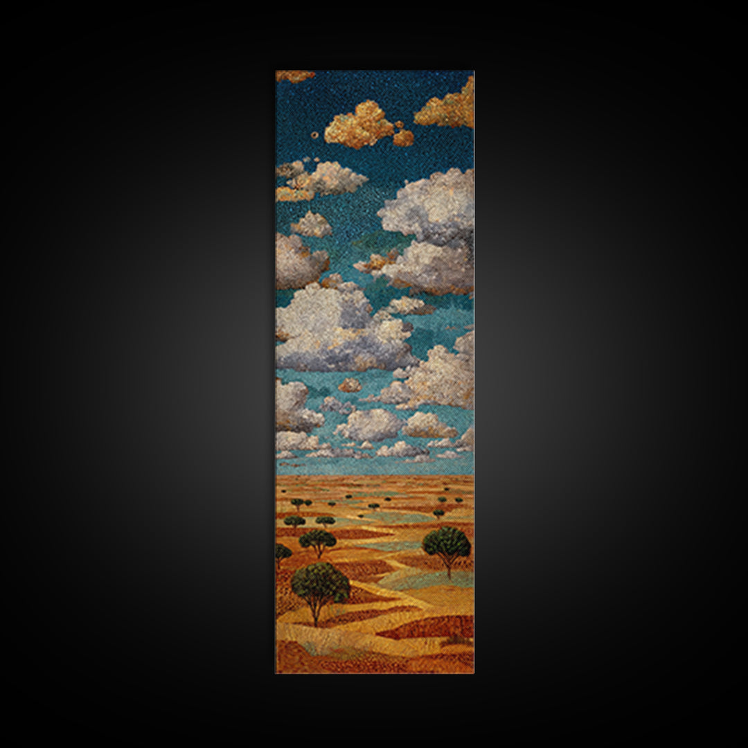 Dramatic Clouds Over Golden Savanna Wall Art, African Safari Art Print, Earth Tone Landscape Decor, Rustic Canvas Print Gift
