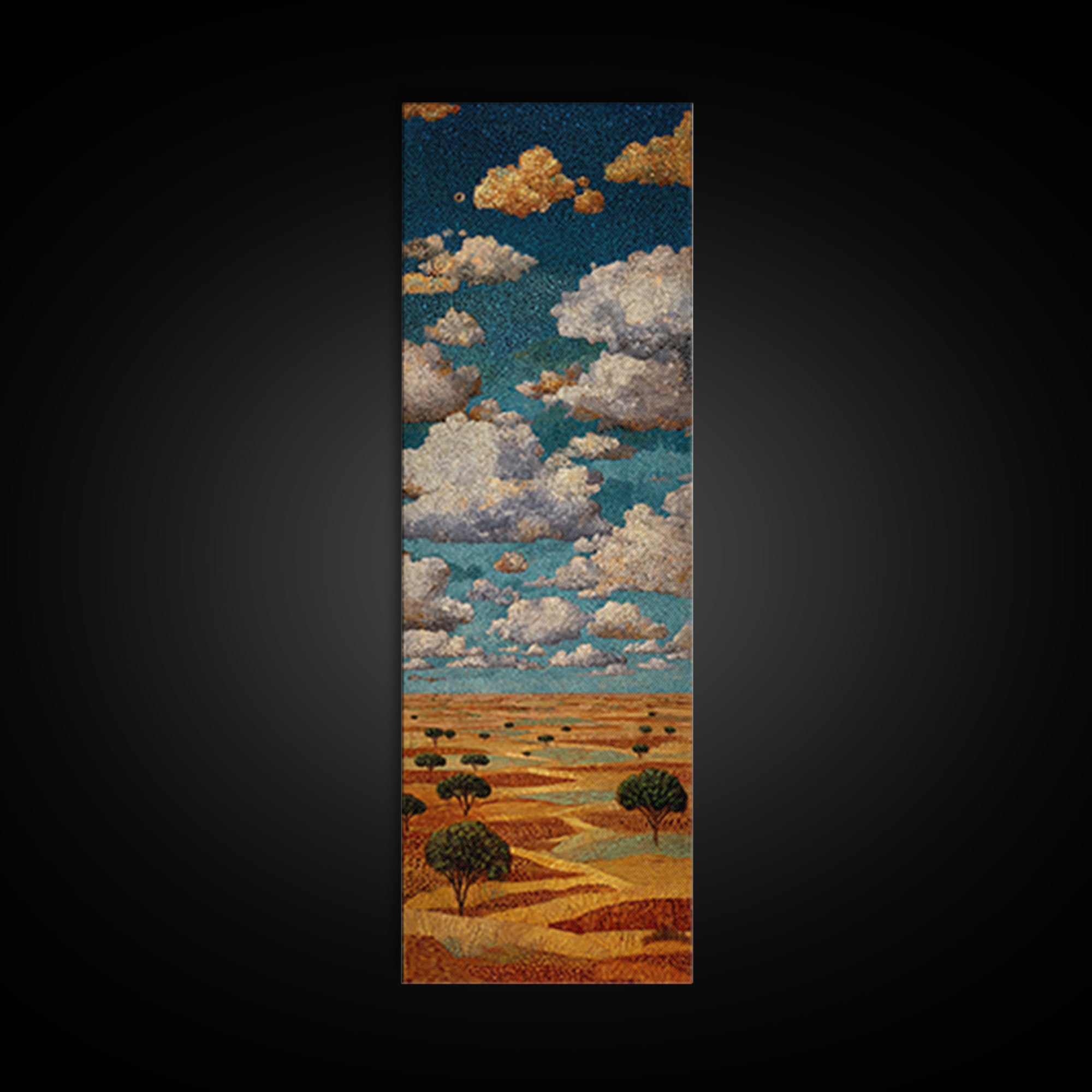 Dramatic Clouds Over Golden Savanna Wall Art, African Safari Art Print, Earth Tone Landscape Decor, Rustic Canvas Print Gift