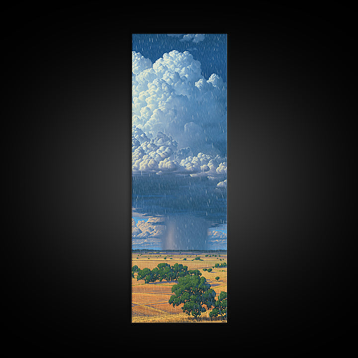 Sunlit Rain Shaft Over African Plains Framed Canvas Print, Blue Sky Landscape Wall Decor, Serengeti Nature Art Gift For Living Room