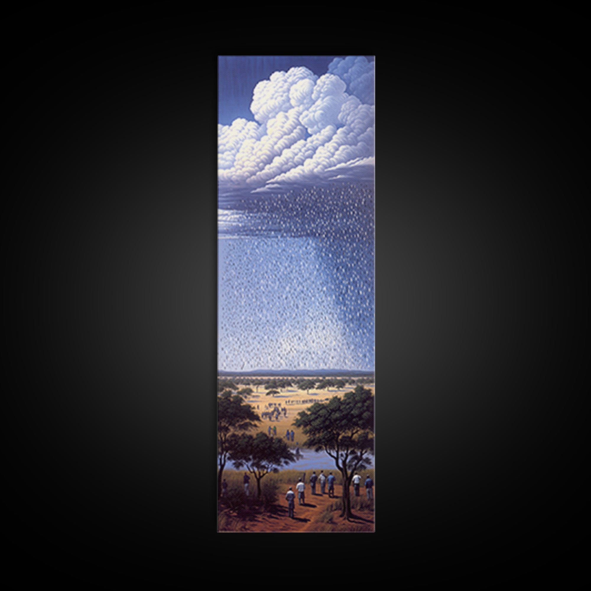 Gathering Under Vast Rain Clouds Wall Art, African Landscape Painting, Blue Sky Safari Decor, Statement Canvas Print For Home
