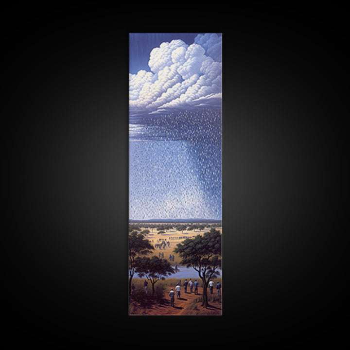 Gathering Under Vast Rain Clouds Wall Art, African Landscape Painting, Blue Sky Safari Decor, Statement Canvas Print For Home