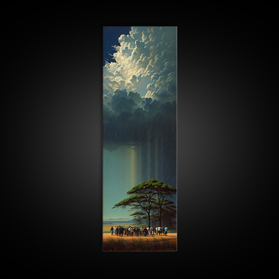Acacia Tree Under Glowing Storm Clouds Framed Canvas Print, African Safari Wall Art, Dramatic Nature Decor Gift For Living Room