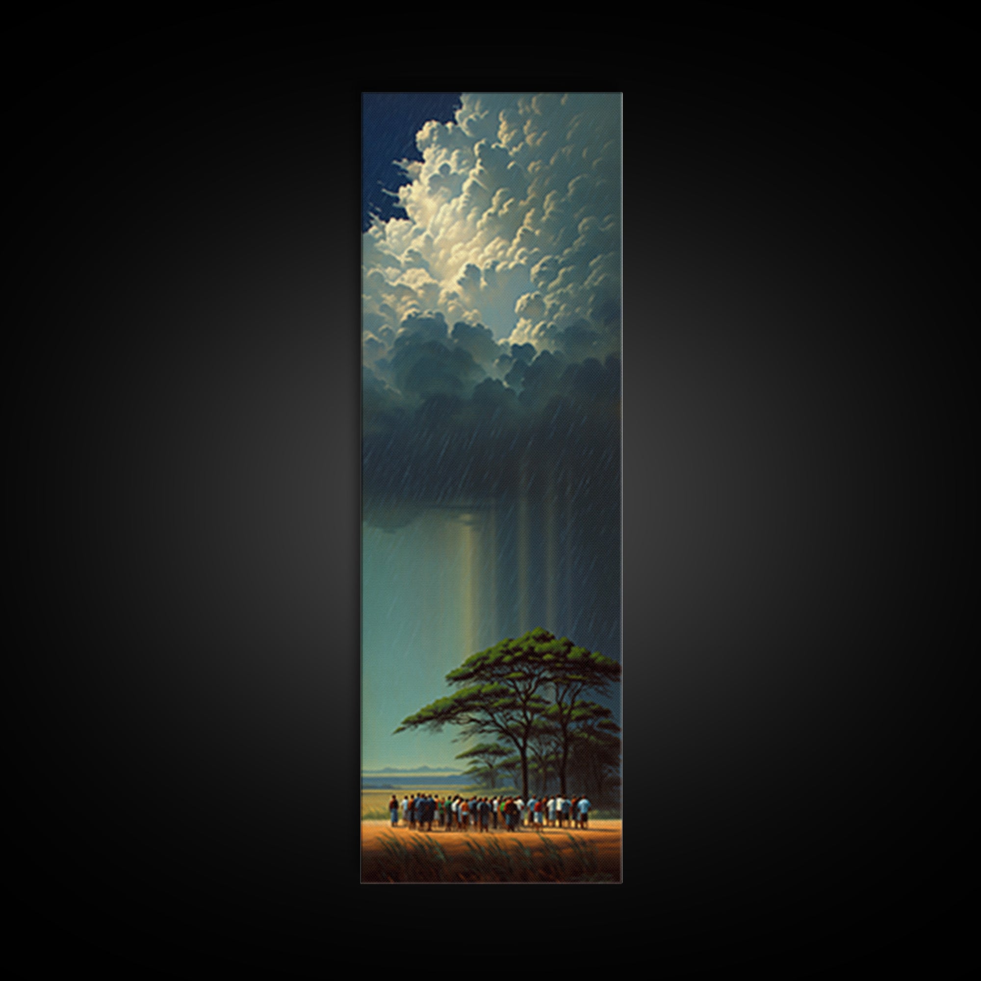 Acacia Tree Under Glowing Storm Clouds Framed Canvas Print, African Safari Wall Art, Dramatic Nature Decor Gift For Living Room