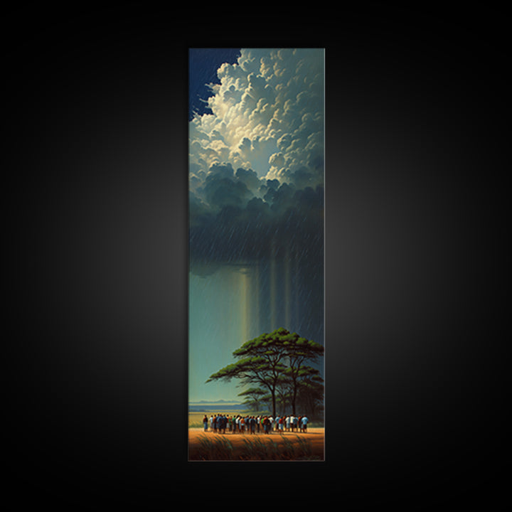 Acacia Tree Under Glowing Storm Clouds Framed Canvas Print, African Safari Wall Art, Dramatic Nature Decor Gift For Living Room