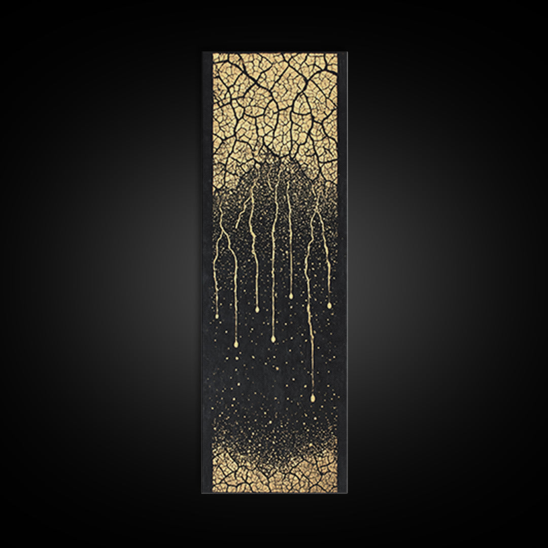 Gold Cracked Tree Roots On Black Wall Art, Abstract African Inspired Decor, Textured Canvas Print For Modern Living Room Gift