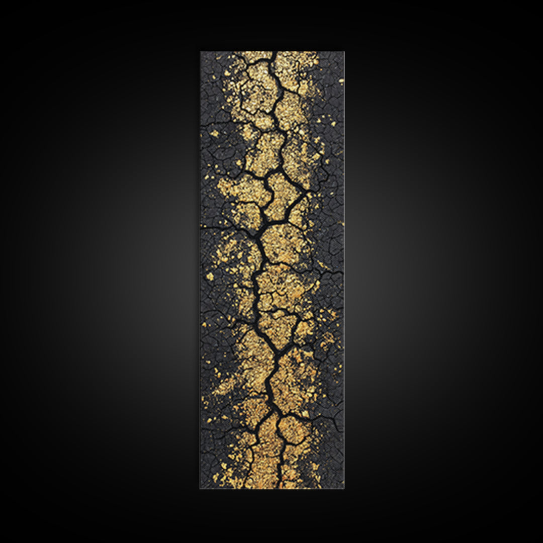 Gold Vein Through Cracked Black Earth Canvas Print, Abstract Wall Art, African Inspired Modern Decor For Living Room Gift