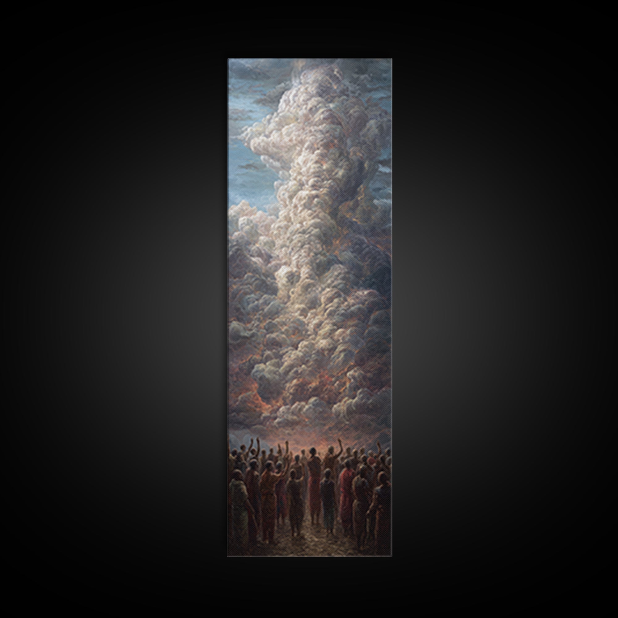 Monumental Firestorm Cloud With African Crowd Framed Canvas Print, Afrocentric Wall Decor, Powerful Landscape Art Gift For Home