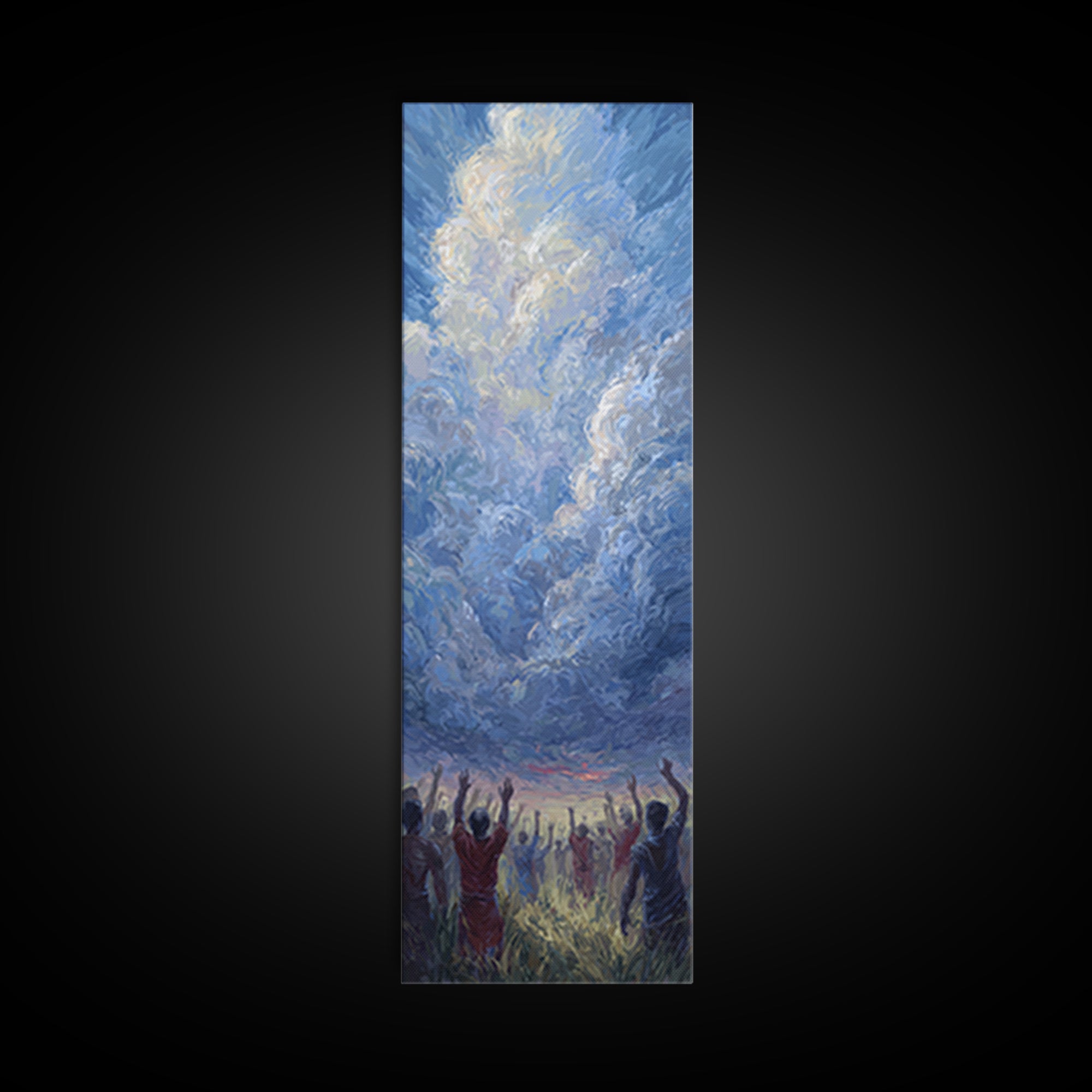 Expressive Blue Sky And Uplifted African Figures Wall Art, Afrocentric Decor, Spiritual Cloud Painting, Hopeful Gift For Home