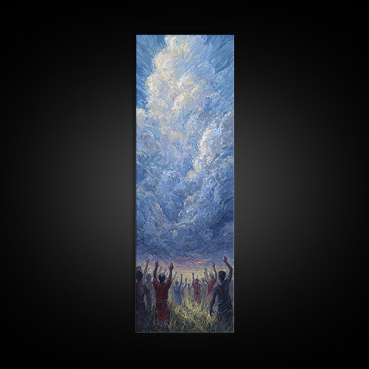 Expressive Blue Sky And Uplifted African Figures Wall Art, Afrocentric Decor, Spiritual Cloud Painting, Hopeful Gift For Home