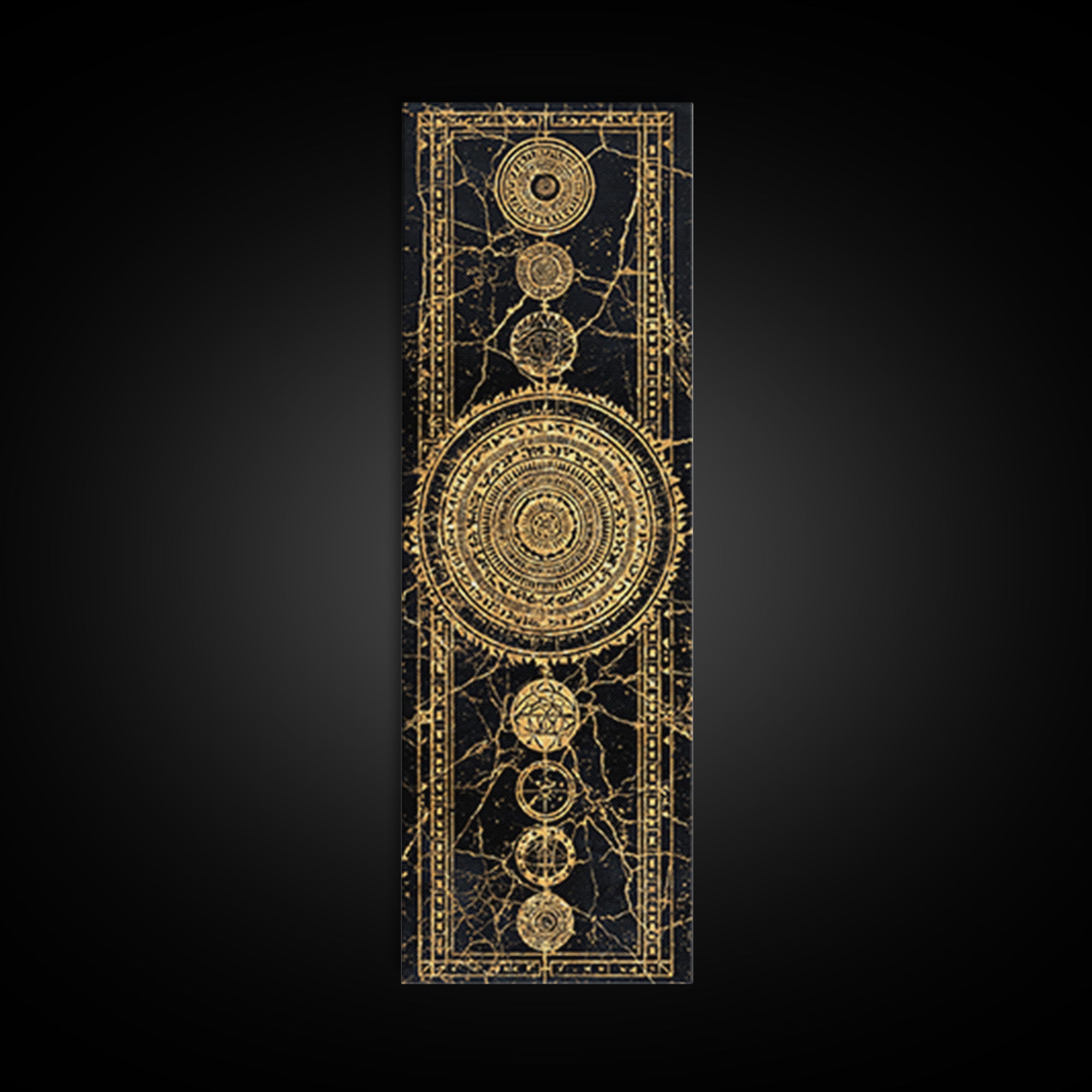 Gold Celestial Mandala Symbols On Black Canvas Print, African Abstract Wall Decor, Tribal Pattern Art, Luxe Mystic Home Gift