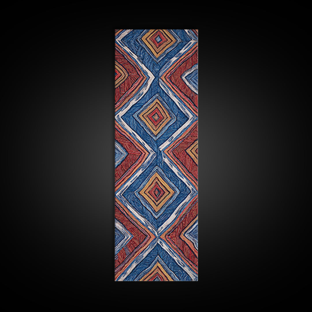 Red Blue Diamond African Textile Pattern Wall Art, Ankara Fabric Inspired Decor, Geometric Tribal Canvas Print Home Gift