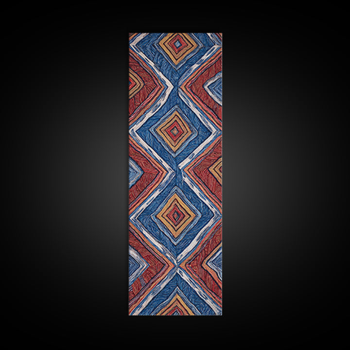 Red Blue Diamond African Textile Pattern Wall Art, Ankara Fabric Inspired Decor, Geometric Tribal Canvas Print Home Gift