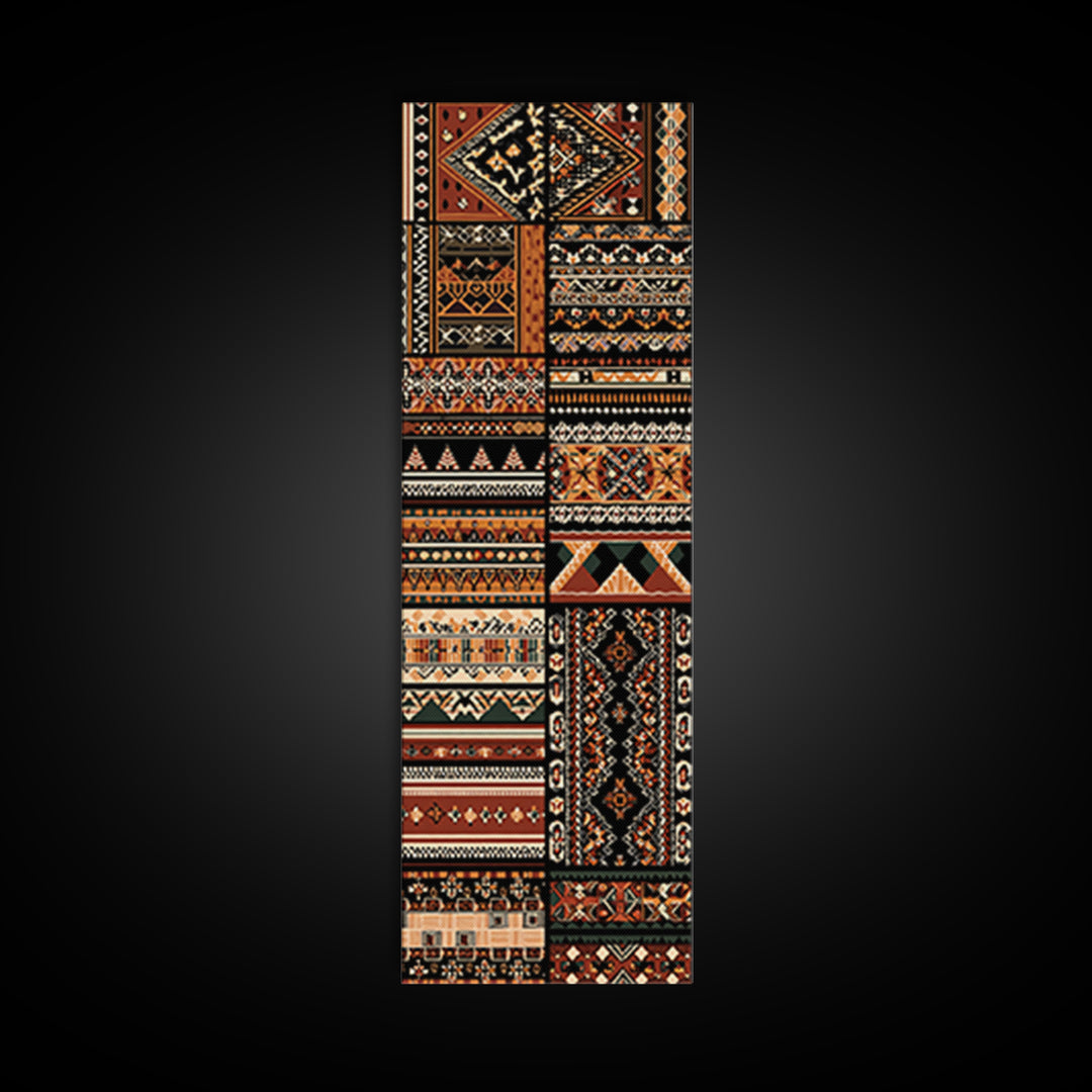 Orange Black African Tribal Patterns Canvas Print, Ankara Textile Wall Decor, Boho African Art For Living Room Home Decor Gift