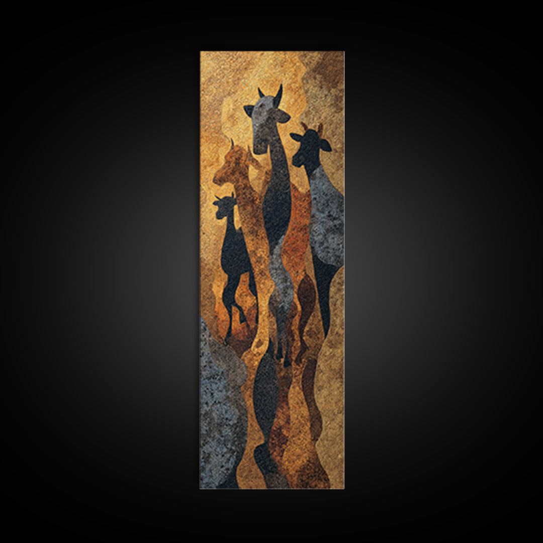Giraffe Family Silhouette Canvas Print, African Safari Art, Warm Gold Black Wall Decor For Nursery Living Room Home Decor Gift