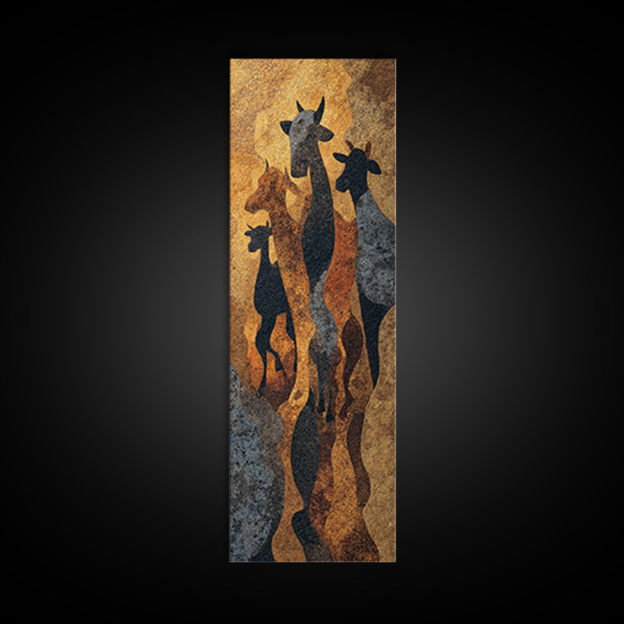 Giraffe Family Silhouette Canvas Print, African Safari Art, Warm Gold Black Wall Decor For Nursery Living Room Home Decor Gift