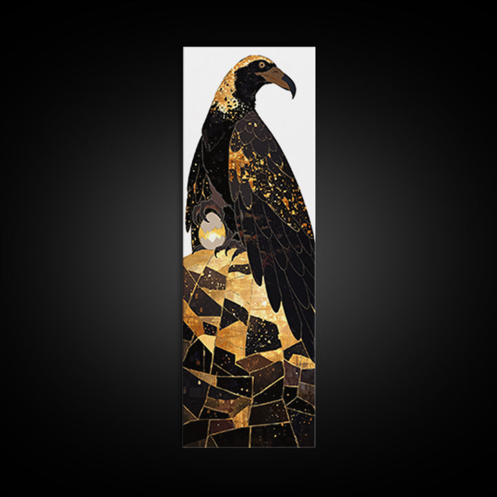 Black And Gold Falcon On Rocks Canvas Print, African Animal Art, Luxury Bird Portrait, Modern Geometric Wall Decor Unique Gift