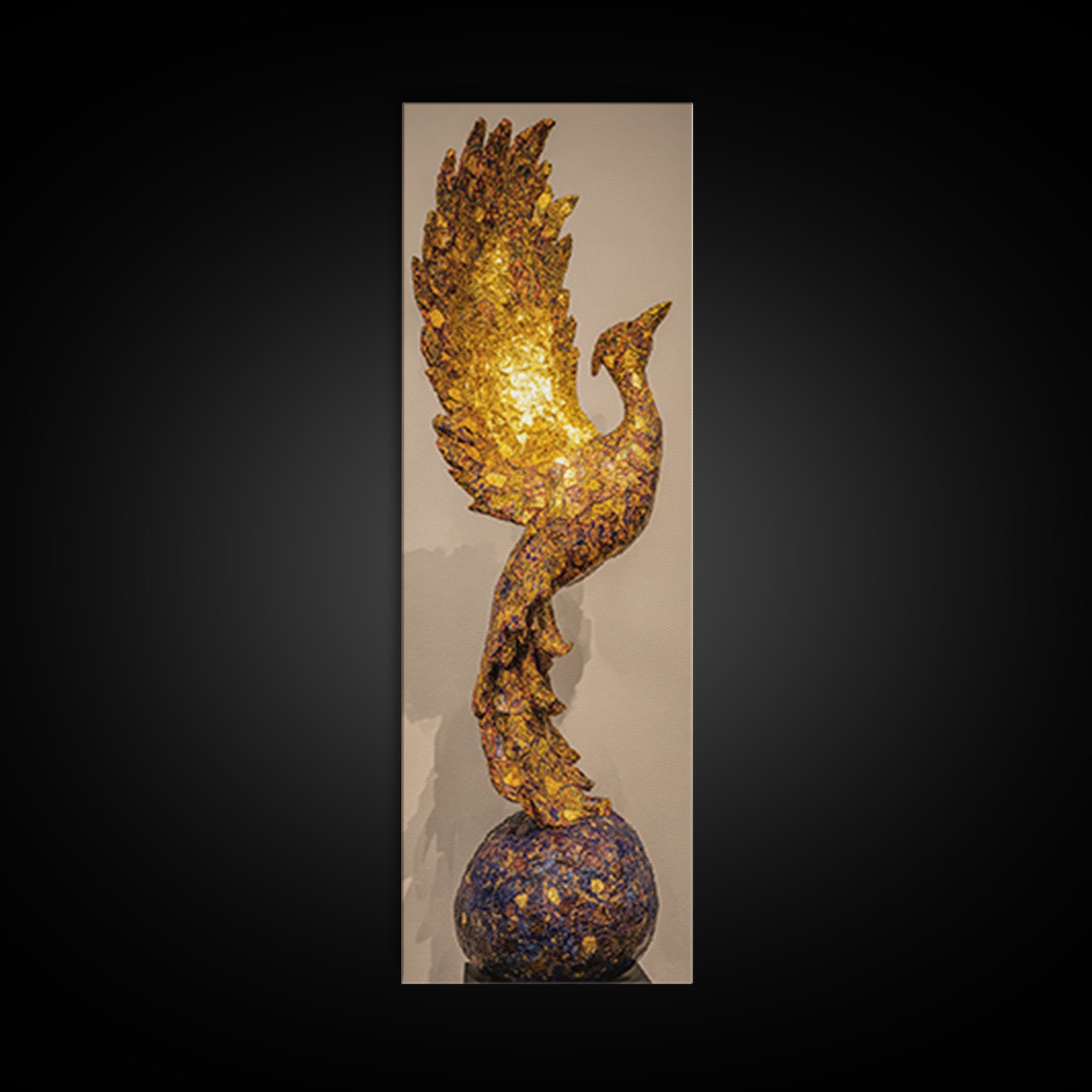 Glowing Golden Phoenix Sculpture Wall Art, African Inspired Bird Decor, Statement Piece, Luxury Unique Home Decor Gift For Her