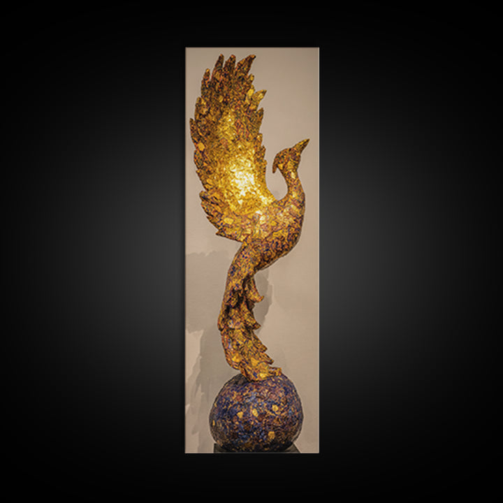 Glowing Golden Phoenix Sculpture Wall Art, African Inspired Bird Decor, Statement Piece, Luxury Unique Home Decor Gift For Her