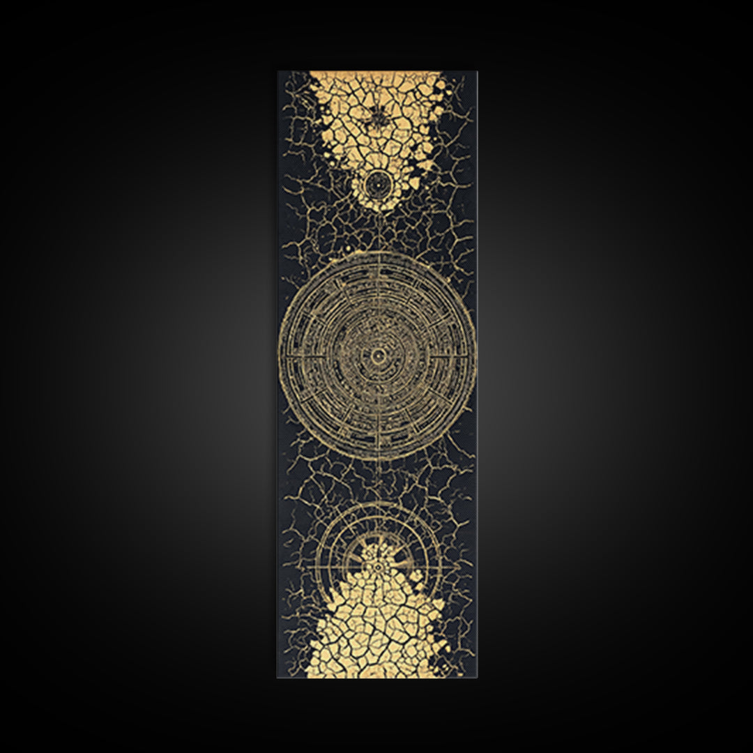 Black Gold Cracked Mandala Wall Art, Abstract African Tribal Art, Spiritual Geometric Decor, Luxury Statement Canvas Print