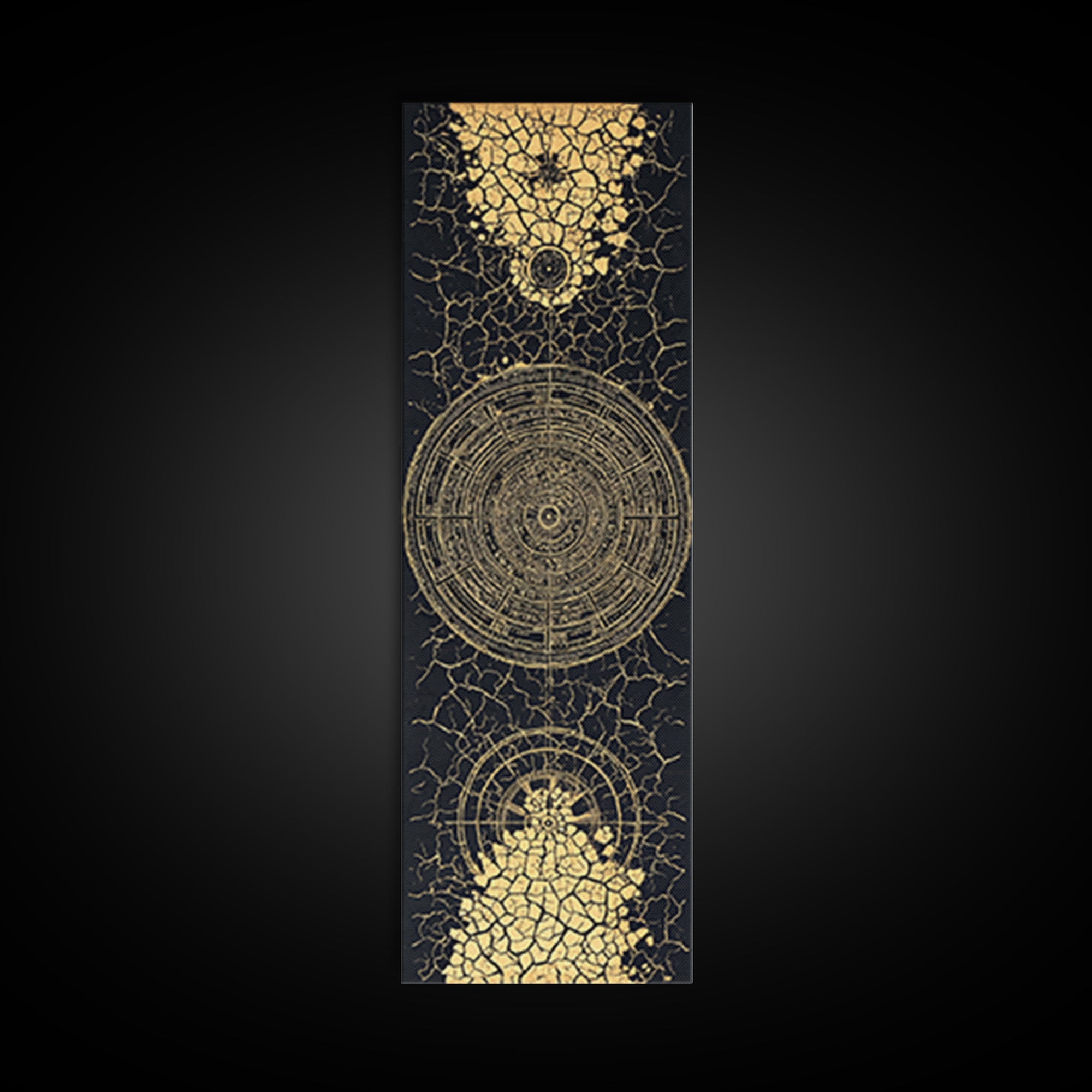 Black Gold Cracked Mandala Wall Art, Abstract African Tribal Art, Spiritual Geometric Decor, Luxury Statement Canvas Print