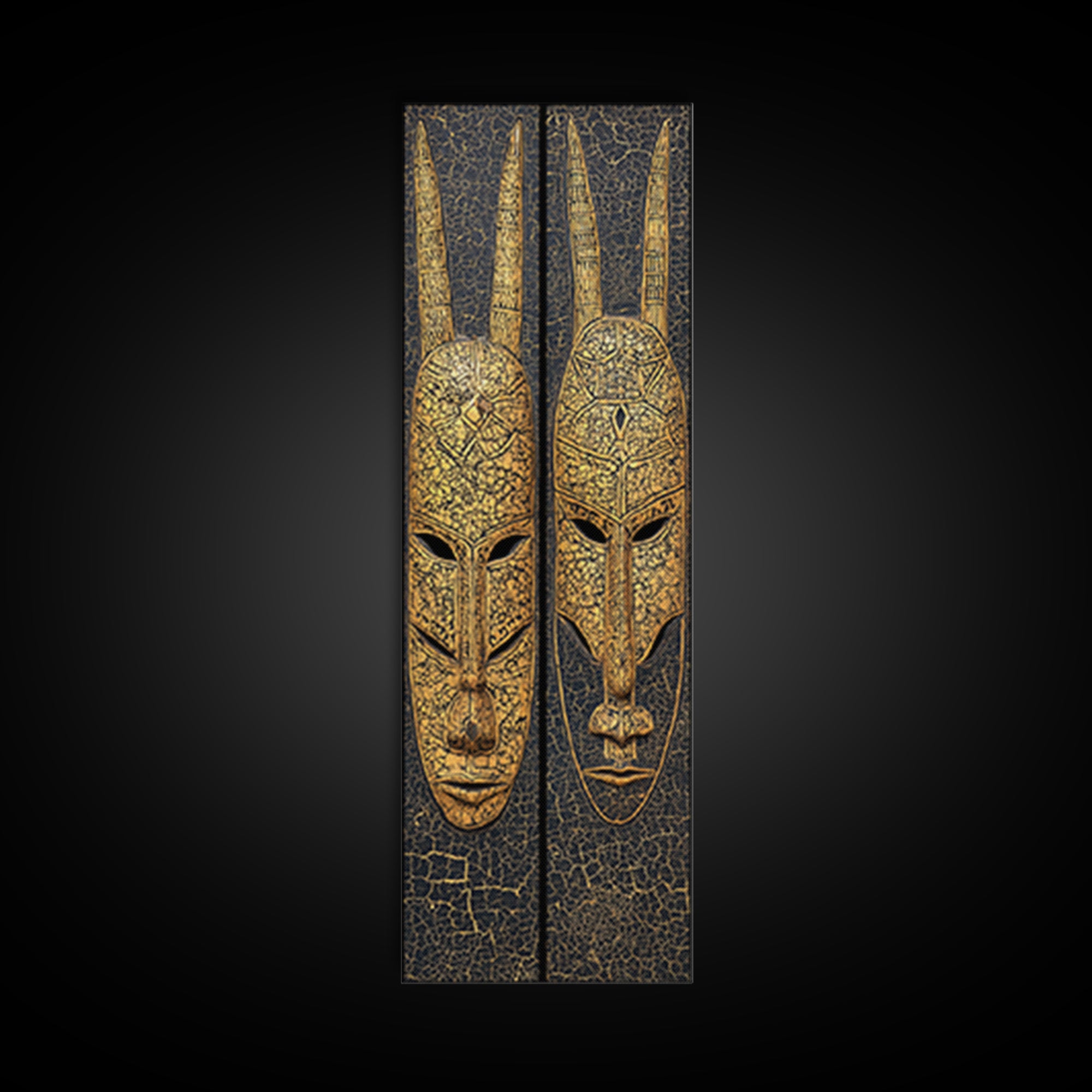 Gold Tribal Mask Diptych Wall Art, African Mask Art, African Tribal Decor, Black Gold Canvas, Afrocentric Home Decor Gift