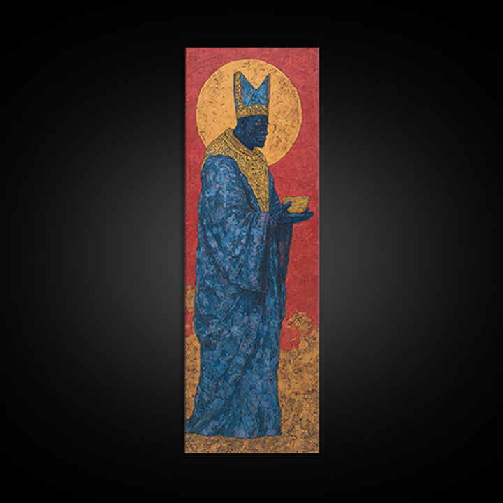 Blue African Queen Wall Art, Black Goddess Art, Golden Halo Canvas, Afrocentric Decor, Elegant Woman Portrait, Luxury Home Decor