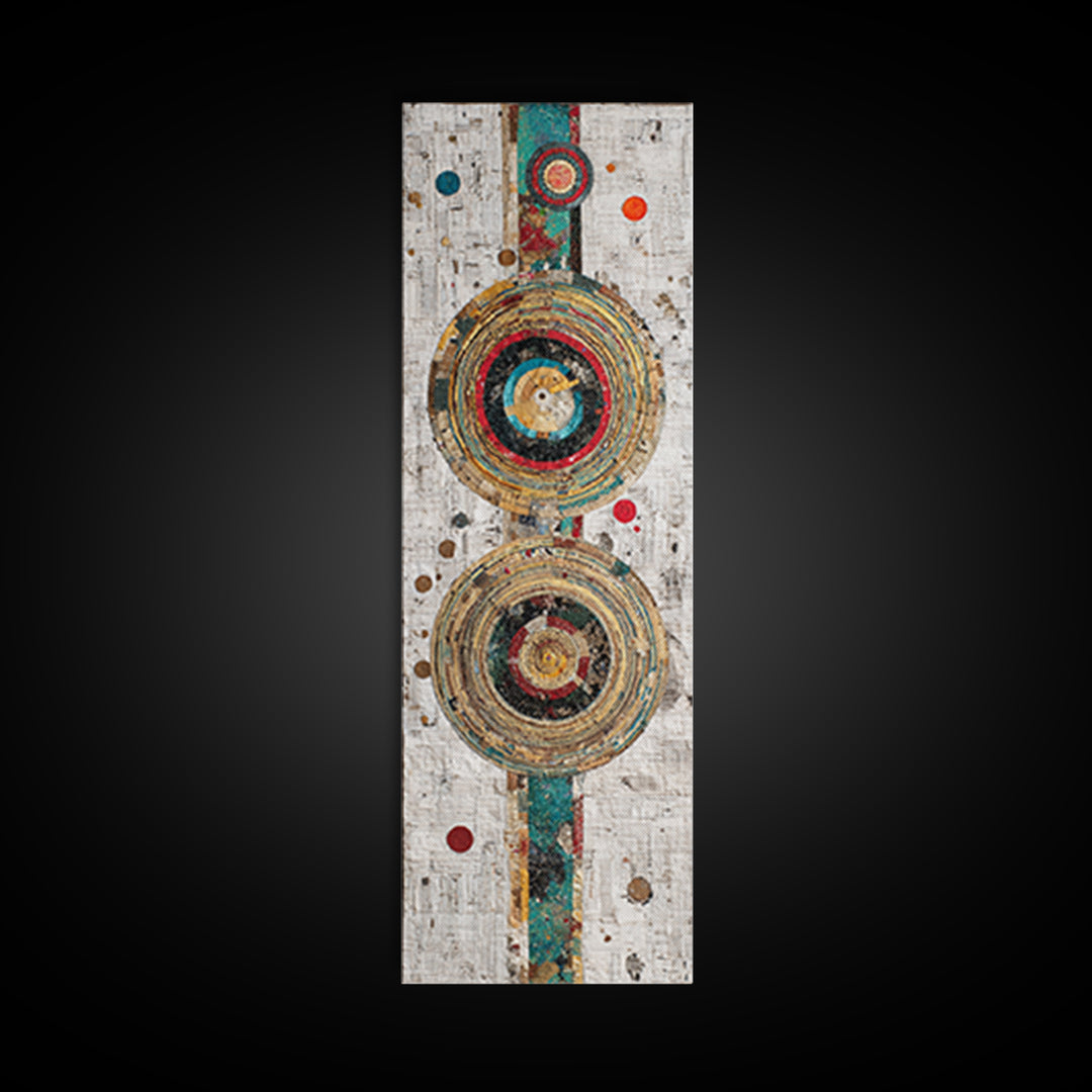 Concentric Circle Textile Canvas Print, Abstract African Art Decor, Teal Red Geometric Wall Decor, Boho Modern Home Decor