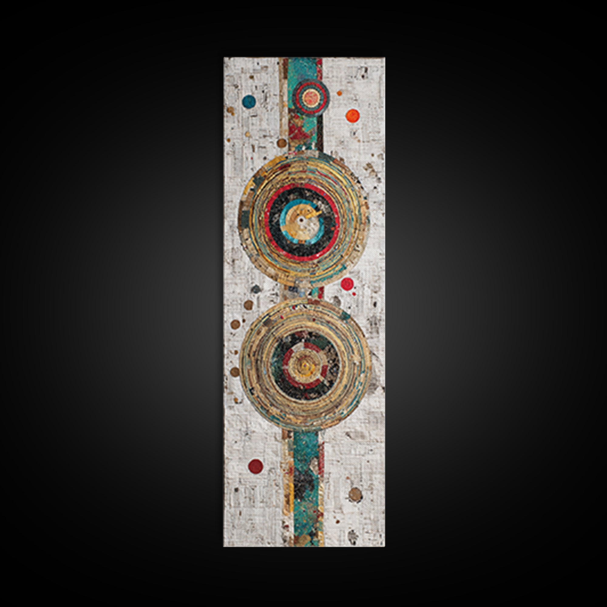 Concentric Circle Textile Canvas Print, Abstract African Art Decor, Teal Red Geometric Wall Decor, Boho Modern Home Decor