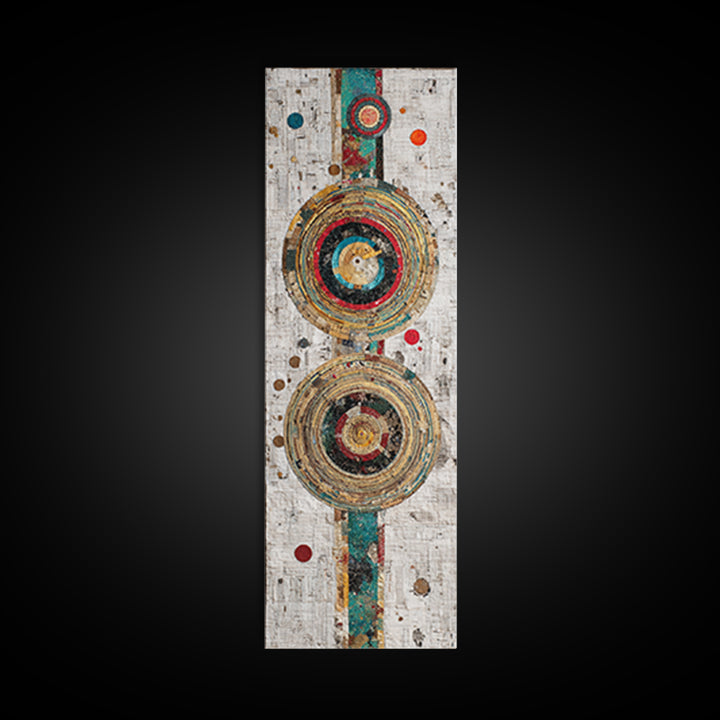 Concentric Circle Textile Canvas Print, Abstract African Art Decor, Teal Red Geometric Wall Decor, Boho Modern Home Decor