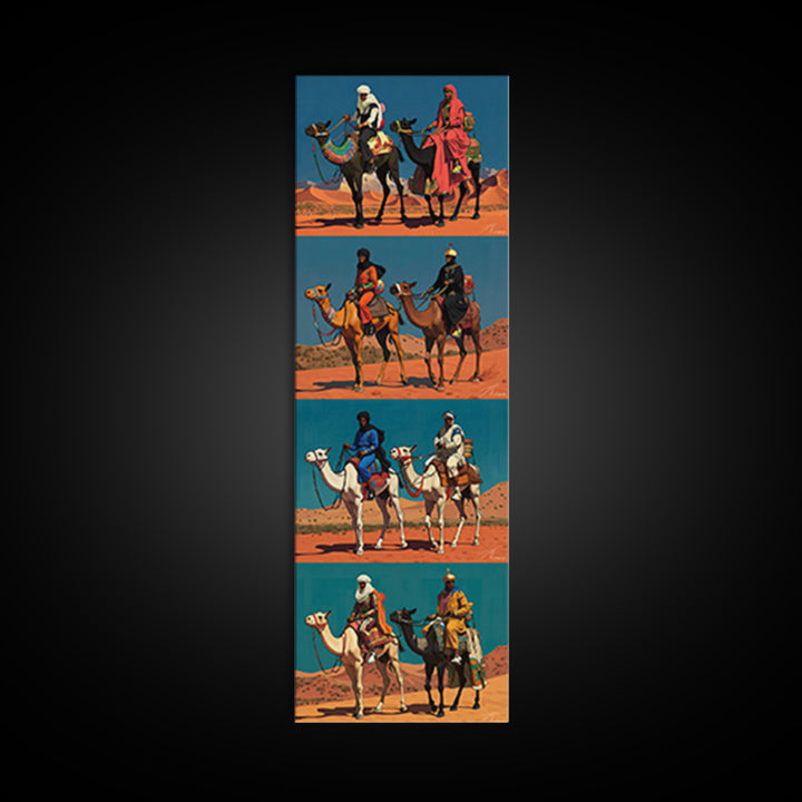 Desert Camel Riders Triptych Style Wall Art, African Safari Art, Nomad Travel Poster, Colorful African Print, Boho Decor