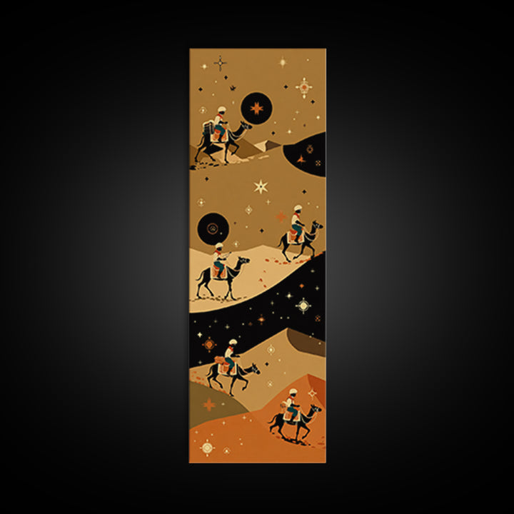 Celestial Camel Caravan In Golden Desert Wall Art, African Safari Print, Boho Tribal Decor, Wanderlust Living Room Artwork