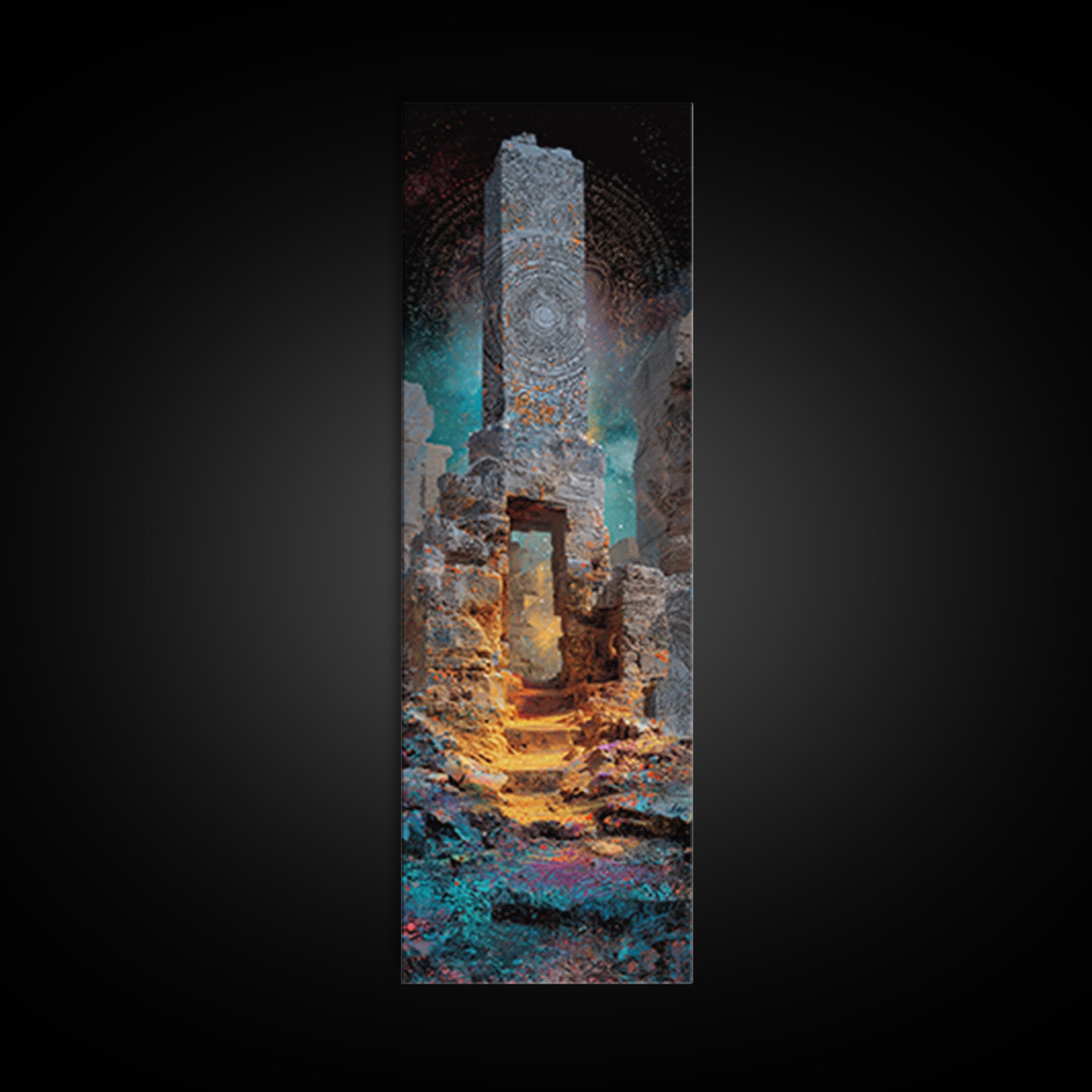 Cosmic Stone Portal Canvas Print, Ancient Ruins Monolith, Mystical African Inspired Wall Decor, Spiritual Statement Art Gift