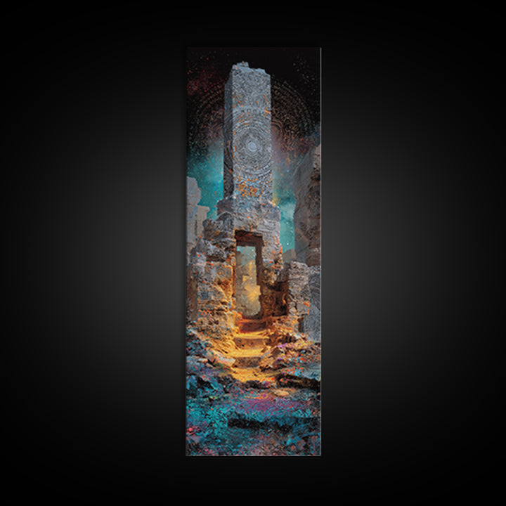Cosmic Stone Portal Canvas Print, Ancient Ruins Monolith, Mystical African Inspired Wall Decor, Spiritual Statement Art Gift